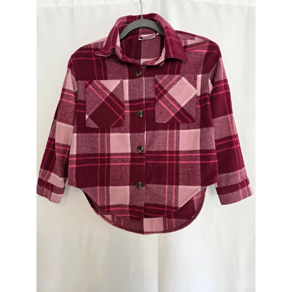 Sugar & Jade Burgundy Pink Plaid Flannel‎ Shirt Jacket Womens Small Long Sleeve